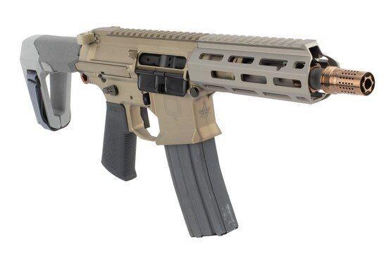 Q Honey Badger 300 Blk pistol with cherry bomb muzzle device